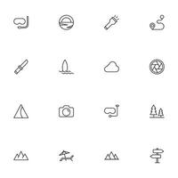 Travel icon set. Collection of outdoor activity sign for web design, UI design, mobile app, etc. Relax outline icon. Camping black pictogram on white background. vector