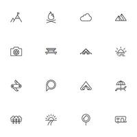 Travel icon set. Collection of outdoor activity sign for web design, UI design, mobile app, etc. Relax outline icon. Camping black pictogram on white background. vector