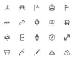 Travel icon set. Collection of outdoor activity sign for web design, UI design, mobile app, etc. Relax outline icon. Camping black pictogram on white background. vector