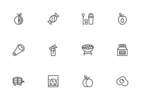 Food line icon set. Collection of outline sign for web design, mobile app, etc. Black line icon of fruit, vegetables, meat, candy, cake. vector