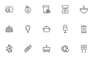 Food line icon set. Collection of outline sign for web design, mobile app, etc. Black line icon of fruit, vegetables, meat, candy, cake. vector