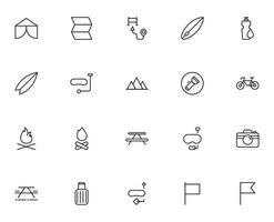 Travel icon set. Collection of outdoor activity sign for web design, UI design, mobile app, etc. Relax outline icon. Camping black pictogram on white background. vector