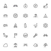 Travel icon set. Collection of outdoor activity sign for web design, UI design, mobile app, etc. Relax outline icon. Camping black pictogram on white background. vector