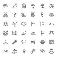 Travel icon set. Collection of outdoor activity sign for web design, UI design, mobile app, etc. Relax outline icon. Camping black pictogram on white background. vector