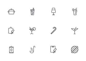 Food line icon set. Collection of outline sign for web design, mobile app, etc. Black line icon of fruit, vegetables, meat, candy, cake. vector