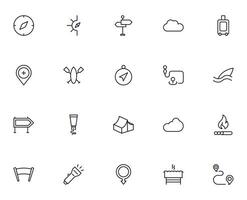 Travel icon set. Collection of outdoor activity sign for web design, UI design, mobile app, etc. Relax outline icon. Camping black pictogram on white background. vector