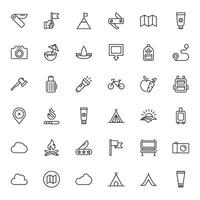 Travel icon set. Collection of outdoor activity sign for web design, UI design, mobile app, etc. Relax outline icon. Camping black pictogram on white background. vector