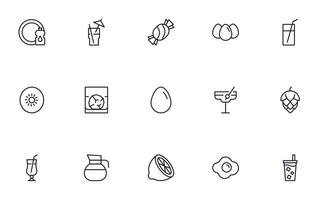 Food line icon set. Collection of outline sign for web design, mobile app, etc. Black line icon of fruit, vegetables, meat, candy, cake. vector