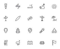 Travel icon set. Collection of outdoor activity sign for web design, UI design, mobile app, etc. Relax outline icon. Camping black pictogram on white background. vector