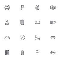 Travel icon set. Collection of outdoor activity sign for web design, UI design, mobile app, etc. Relax outline icon. Camping black pictogram on white background. vector