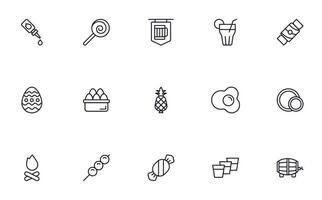 Food line icon set. Collection of outline sign for web design, mobile app, etc. Black line icon of fruit, vegetables, meat, candy, cake. vector