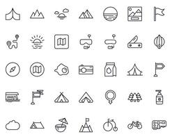 Travel icon set. Collection of outdoor activity sign for web design, UI design, mobile app, etc. Relax outline icon. Camping black pictogram on white background. vector