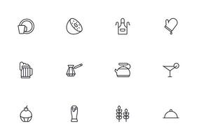 Food line icon set. Collection of outline sign for web design, mobile app, etc. Black line icon of fruit, vegetables, meat, candy, cake. vector