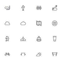 Travel icon set. Collection of outdoor activity sign for web design, UI design, mobile app, etc. Relax outline icon. Camping black pictogram on white background. vector