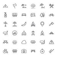 Travel icon set. Collection of outdoor activity sign for web design, UI design, mobile app, etc. Relax outline icon. Camping black pictogram on white background. vector