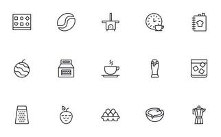 Food line icon set. Collection of outline sign for web design, mobile app, etc. Black line icon of fruit, vegetables, meat, candy, cake. vector