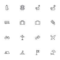 Travel icon set. Collection of outdoor activity sign for web design, UI design, mobile app, etc. Relax outline icon. Camping black pictogram on white background. vector