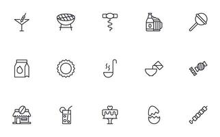 Food line icon set. Collection of outline sign for web design, mobile app, etc. Black line icon of fruit, vegetables, meat, candy, cake. vector