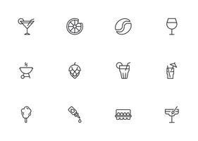 Food line icon set. Collection of outline sign for web design, mobile app, etc. Black line icon of fruit, vegetables, meat, candy, cake. vector