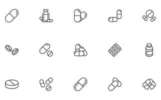 Collection of modern pills outline icons. Set of modern illustrations for mobile apps, web sites, flyers, banners etc isolated on white background. Premium quality signs. vector