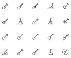 Shovel concept. Collection of modern high quality shovel line icons. Editable stroke. Premium linear symbol for web sites, flyers, banners, online shops and companies. vector