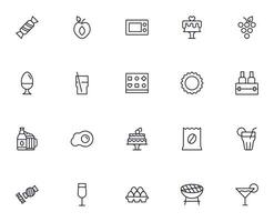 Food line icon set. Collection of outline sign for web design, mobile app, etc. Black line icon of fruit, vegetables, meat, candy, cake. vector