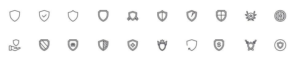 Collection of modern shield outline icons. Set of modern illustrations for mobile apps, web sites, flyers, banners etc isolated on white background. Premium quality signs vector