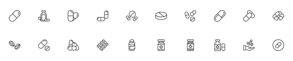 colección de moderno pastillas contorno iconos conjunto de moderno ilustraciones para móvil aplicaciones, web sitios, volantes, pancartas etc aislado en blanco antecedentes. prima calidad señales. vector