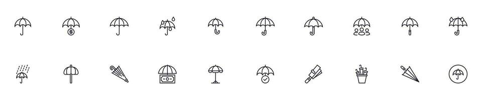 Collection of modern umbrella outline icons. Set of modern illustrations for mobile apps, web sites, flyers, banners etc isolated on white background. Premium quality signs. vector