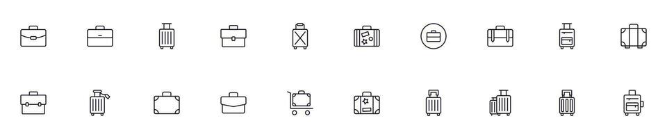 colección de moderno maleta contorno iconos conjunto de moderno ilustraciones para móvil aplicaciones, web sitios, volantes, pancartas etc aislado en blanco antecedentes. prima calidad señales. vector