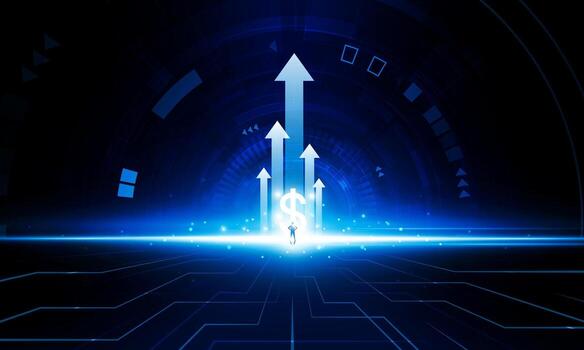 Abstract arrow up of yuan key door or interest open businessman Light technology background Hitech communication concept innovation background vector design.