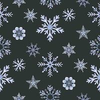 Snowflakes. Watercolor seamless pattern. Decorative winter background with hand drawn snowflakes, snow, stars. For fabric, wrapping paper, scrapbooking, postcards, invitations, cards vector