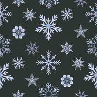 Snowflakes. Watercolor seamless pattern. Decorative winter background with hand drawn snowflakes, snow, stars. For fabric, wrapping paper, scrapbooking, postcards, invitations, cards vector