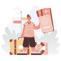 Man Getting a handle on Her All comprehensive id and See at Tickets, Setting out on a Travel Filled with Starvation for unused encounters and Experiencing the Considers of the World. vector