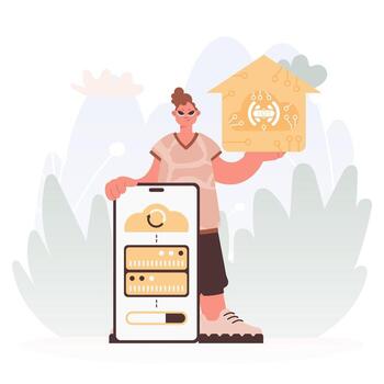 A Vector Chart of a man Holding a Private Picture with the Carving IoT, Celebrating Sharp Private Organize and Progressed Living.