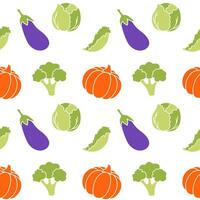 Vegetarian pattern with vegetables pumpkin eggplant broccoli salad, on a white background. vector