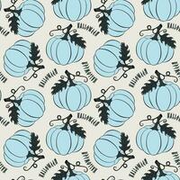 Blue pumpkin pattern, hand drawn doodle. Halloween atribute and Thankgiving. vector