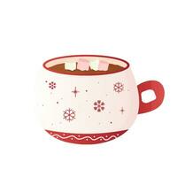 marshmallow cocoa, tea, winter mug warm drink vector