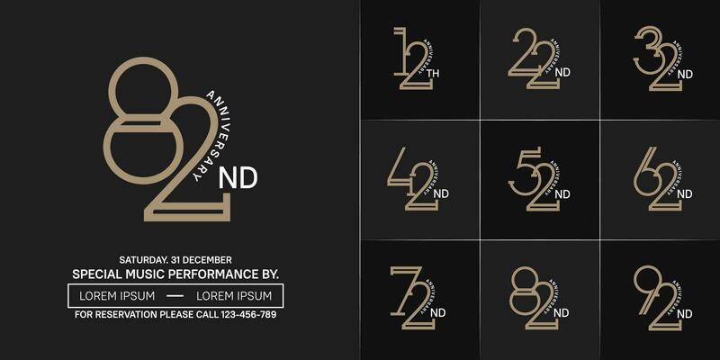 set of anniversary brown and white color with black background for special celebration event