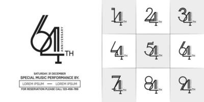 set of anniversary black color with white background for special celebration event vector