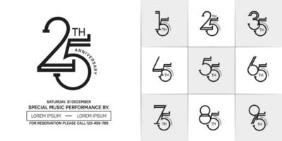 set of anniversary black color with white background for special celebration event vector
