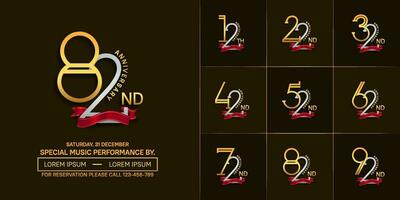 set of anniversary silver and golden color with red ribbon for special celebration event vector