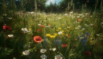 A vibrant meadow of wildflowers, a picturesque summer landscape generated by AI photo