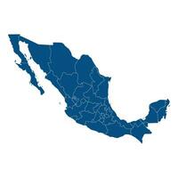 Map of Mexico with administrative regions in blue. Mexican map regions. vector