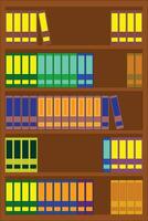 A bookcase with Shelves and many books with multiple colors, suitable for library poster and banner and book store sign, good for school brochure and adv, book vector illustration, minimal style