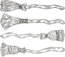 halloween set Broom witch line art vector