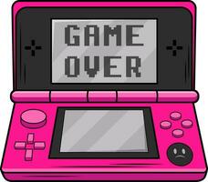 Retro game console in acid pink and black colors with inscription game over and sad emoji. Emo style. Vector illustration