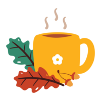 cute cartoon yellow cup and autumn leaves png