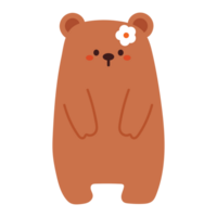 carino cartone animato orso indossare fiore spillo. carino animale etichetta png