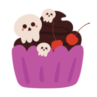 cartoon cute halloween cupcake. cute food and halloween sticker, decor element. cute colorful dessert illustration sticker png